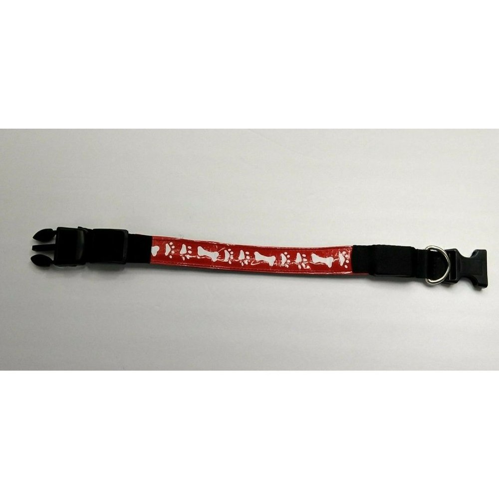 Reflective Dog Collar Light Up Small Red White Paws